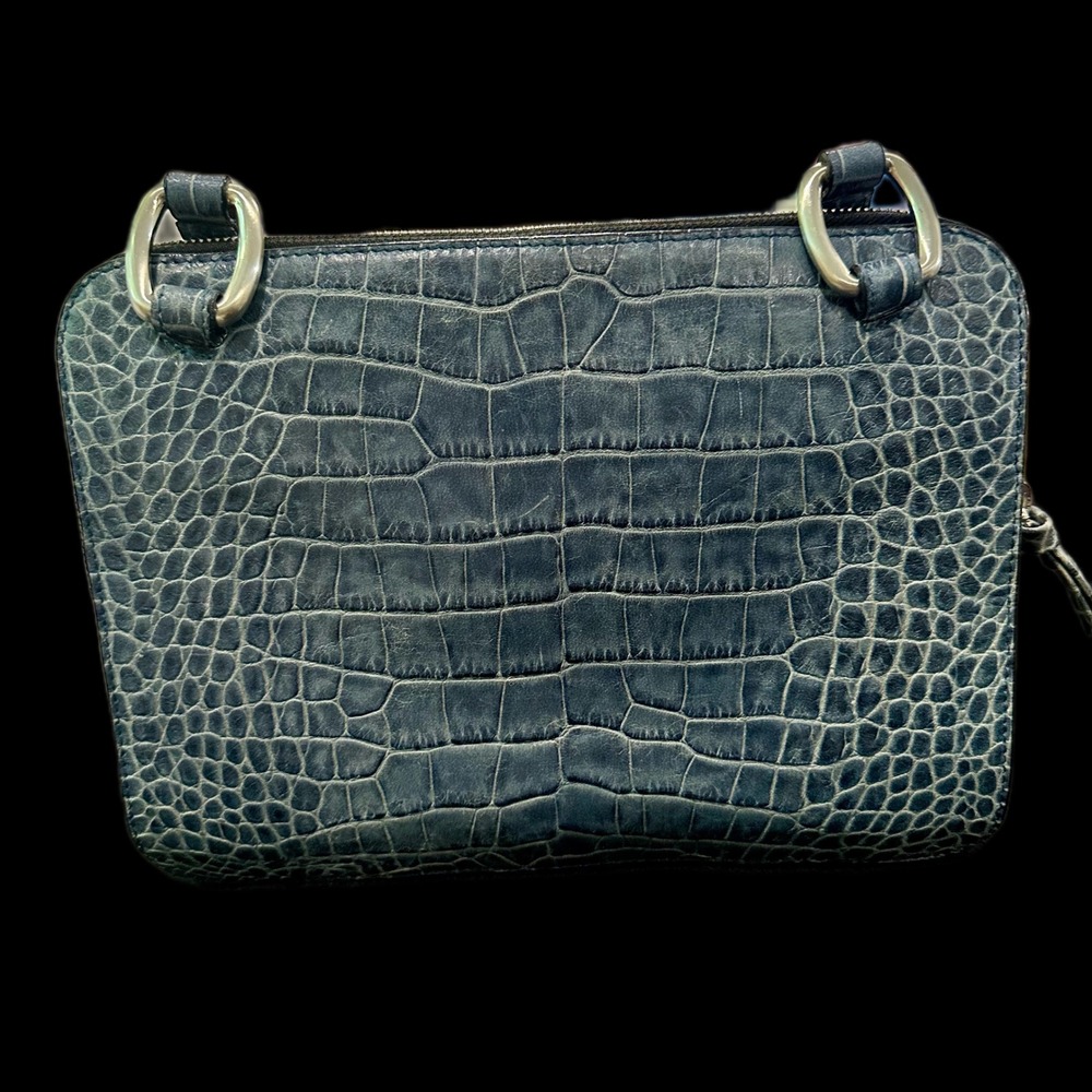 Tosca Blu Italy Blue Crocodile Embossed Leather Triple Compartment Shoulder Bag - Picture 3 of 11